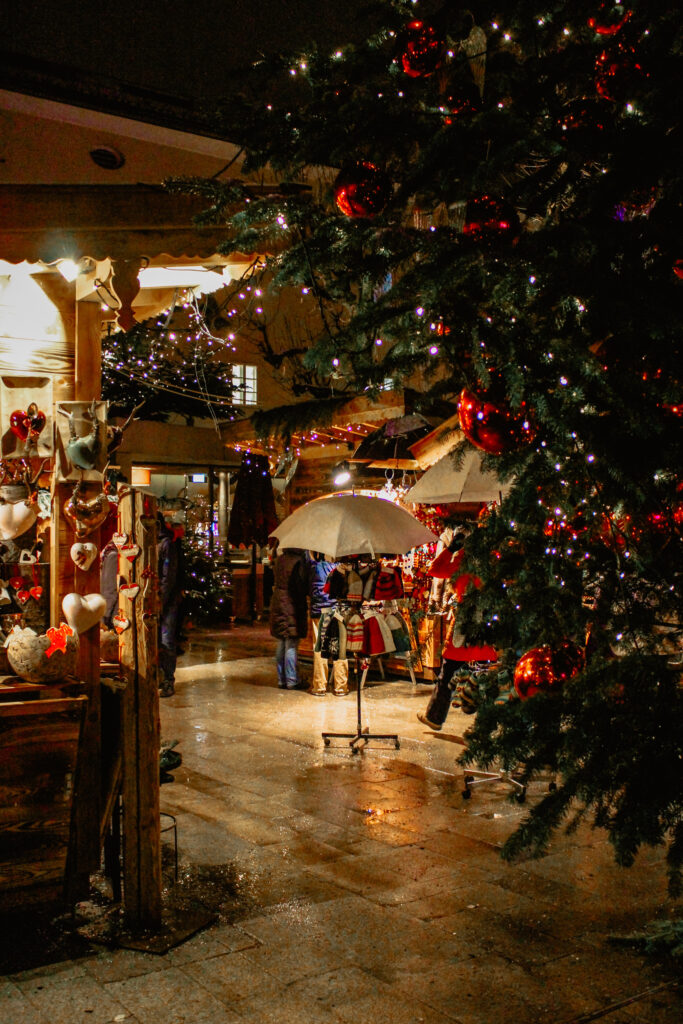 Warm lit christmas market in Austria Salzburg
