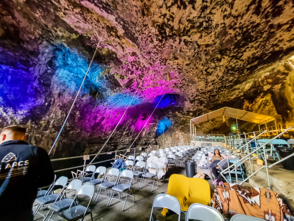 The pop up cinema inside Peak Cavern