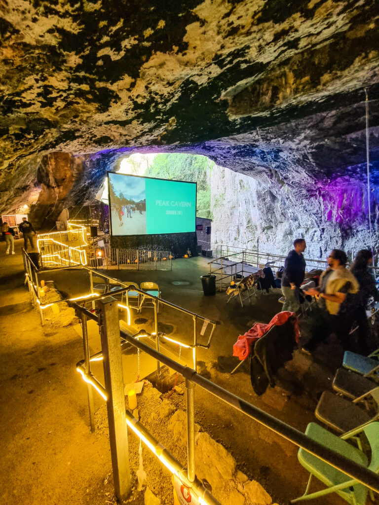 Movie screen inside Peak Cavern