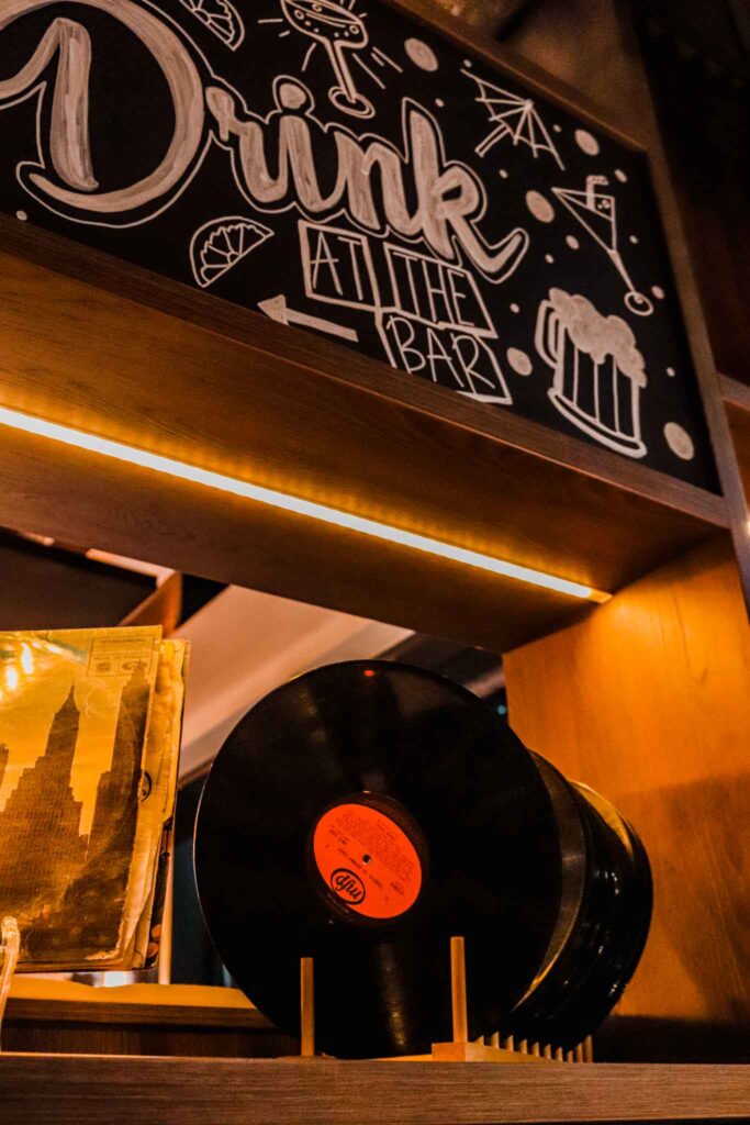 Music themed decor in the ibis Styles Glasgow Central bar
