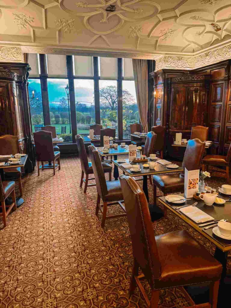 The restaurant at Rookery Hall Hotel at breakfast